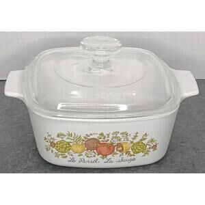 Corning Ware Casserole Pan Le Persil La Sauge 1.5qt A-1 1/2-B w/ Pyrex Lid A-7-C